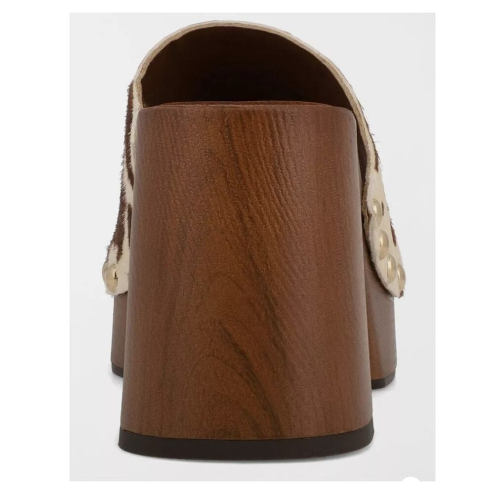 MIA Heeled Sandal Cow Print Size 9 Studded Wooden Heel Retro 70s Summer Chunky - Picture 11 of 11